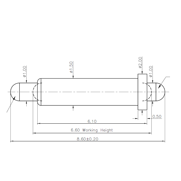 Technische Zeichnung Double-End Federkontakt SVXP-D-C1060-01