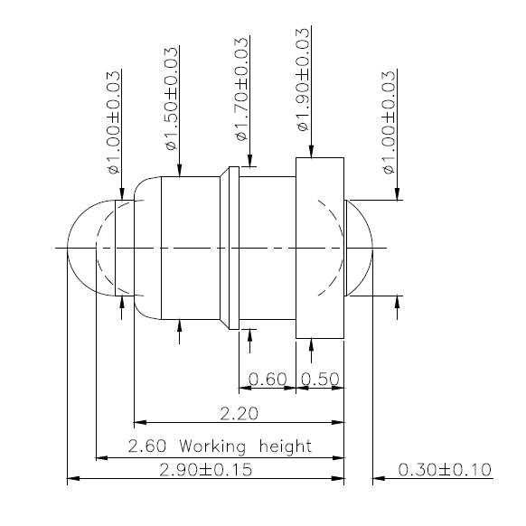 Technische Zeichnung Double-End Federkontakt SVXP-D-C1675-01