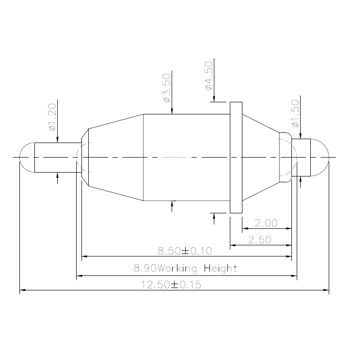 Technische Zeichnung Double-End Federkontakt SVXP-D-C2552-01