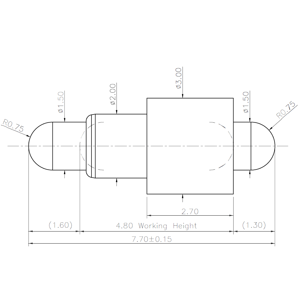 Technische Zeichnung Double-End Federkontakt SVXP-D-C409-01