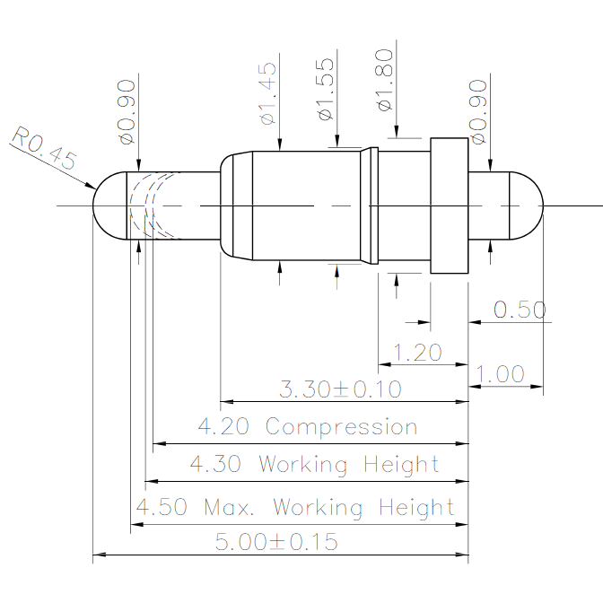 Technische Zeichnung Double-End Federkontakt SVXP-D-C411-01