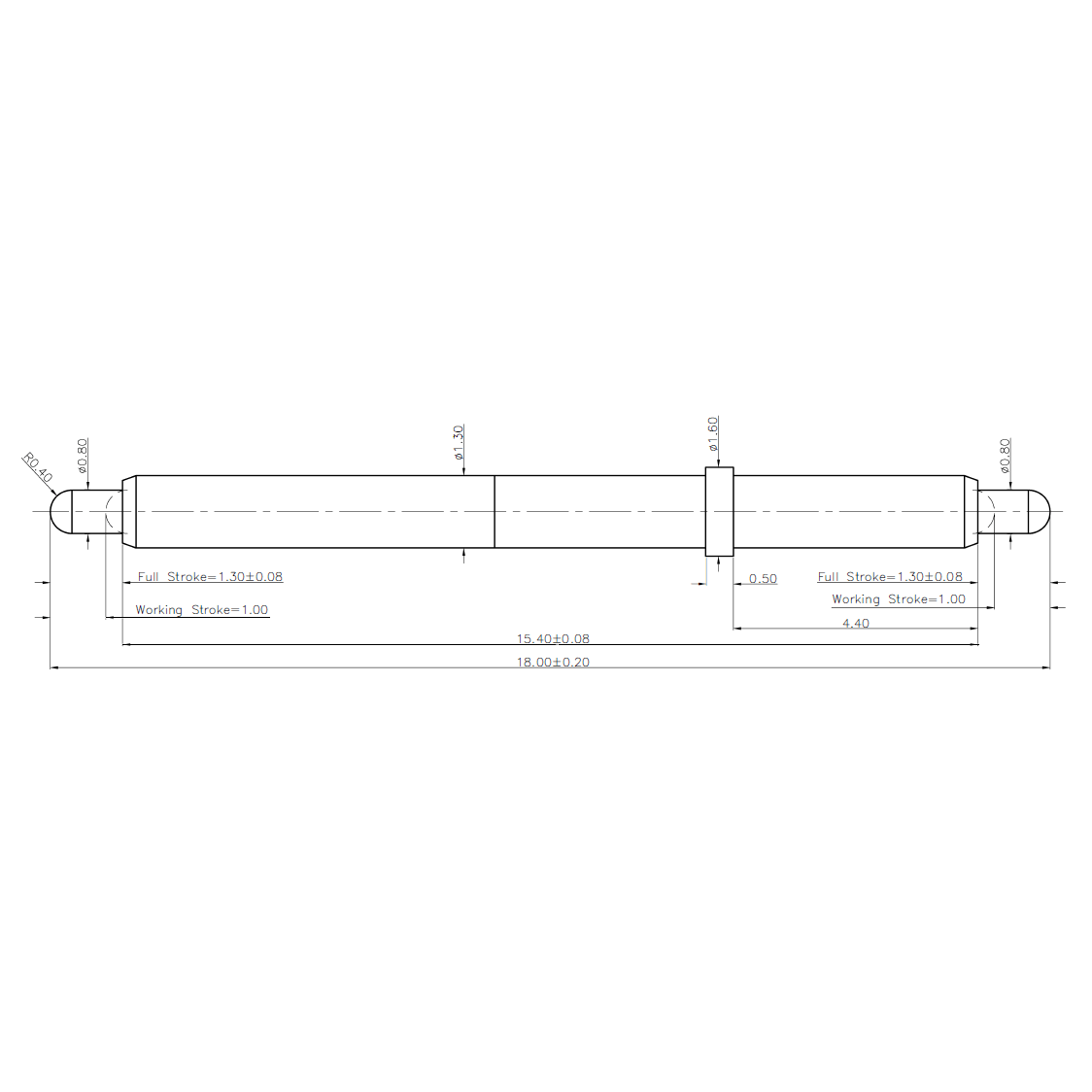Technische Zeichnung Double-End Federkontakt SVXP-D-C478-01