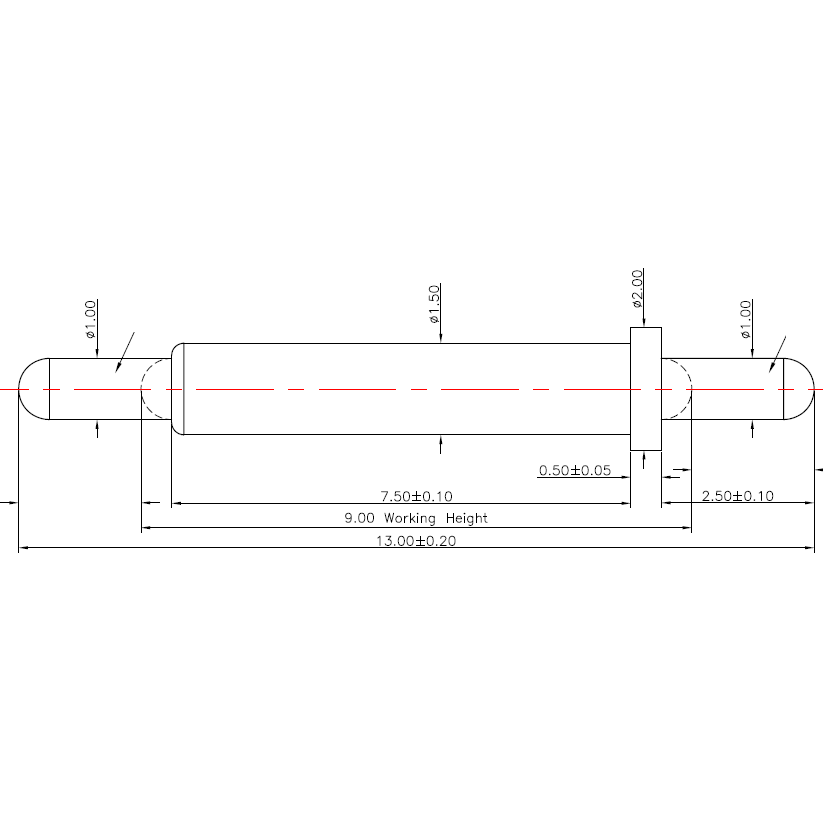 Technische Zeichnung Double-End Federkontakt SVXP-D-C736-01