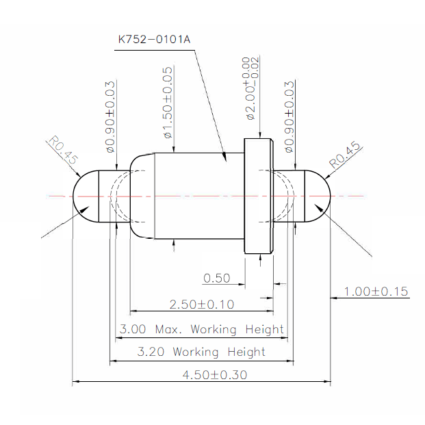 Technische Zeichnung Double-End Federkontakt SVXP-D-C752-01