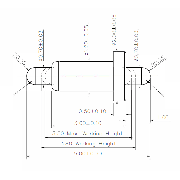 Technische Zeichnung Double-End Federkontakt SVXP-D-C756-01