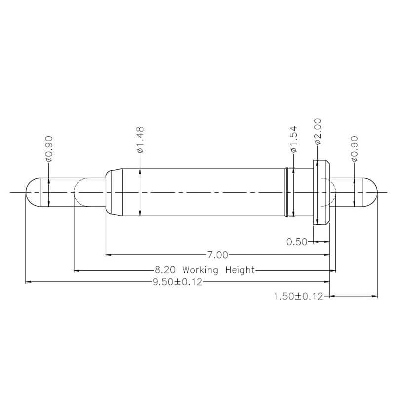 Technische Zeichnung Double-End Federkontakt SVXP-D-NC1678-01PA