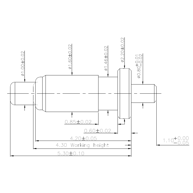 Technische Zeichnung Double-End Federkontakt SVXP-D-NC3467-01PA