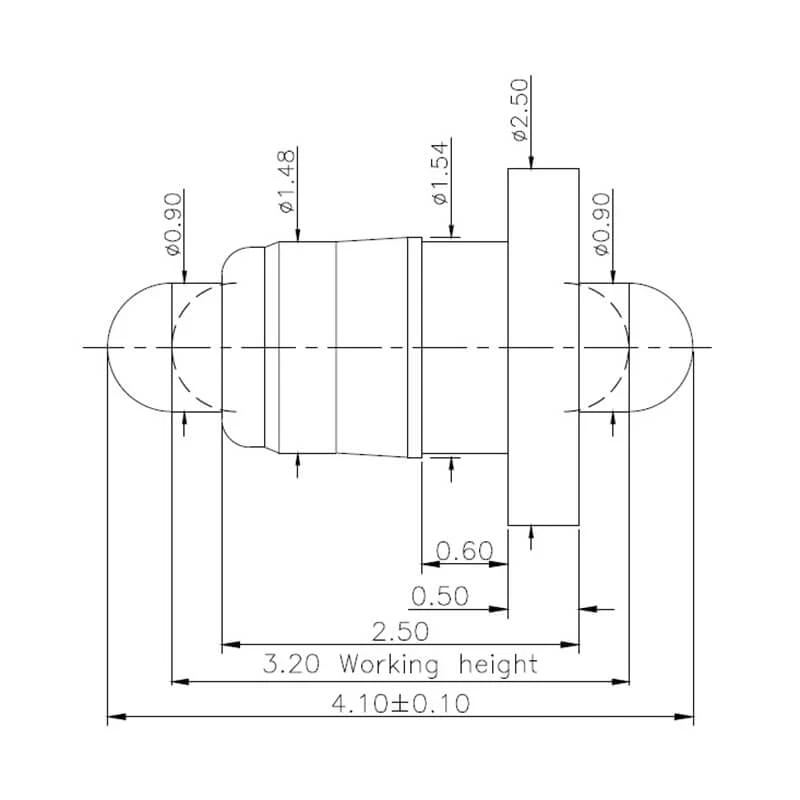 Technische Zeichnung Double-End Federkontakt SVXP-D-NC3910-01PA