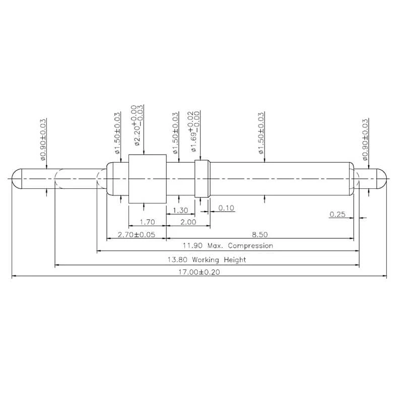 Technische Zeichnung Double-End Federkontakt SVXP-D-NC3937-01PA