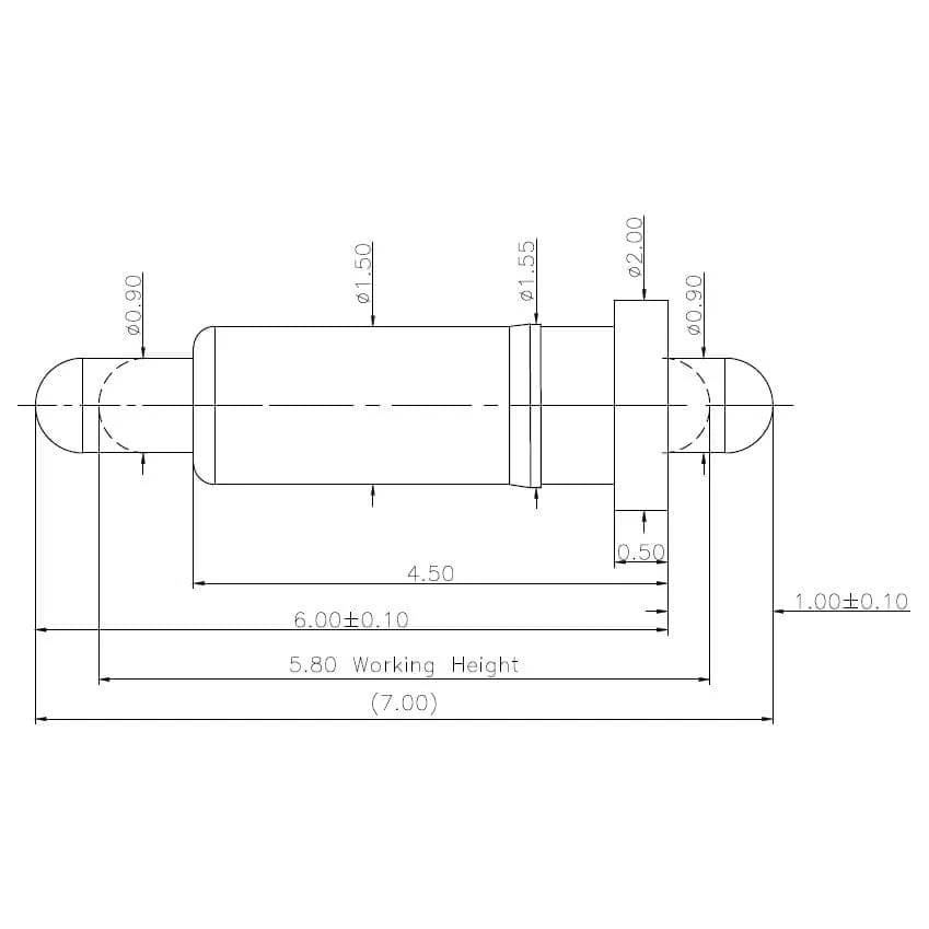 Technische Zeichnung Double-End Federkontakt SVXP-D-NC4969-01PA