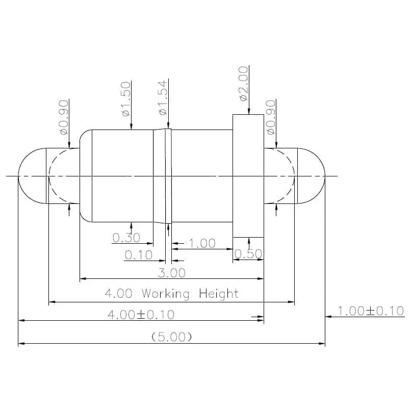 Technische Zeichnung Double-End Federkontakt SVXP-D-NC4970-01PA