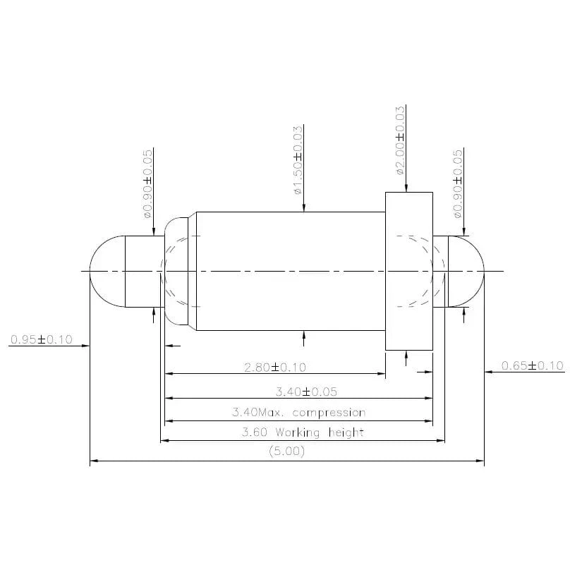 Technische Zeichnung Double-End Federkontakt SVXP-D-NC5059-01PA