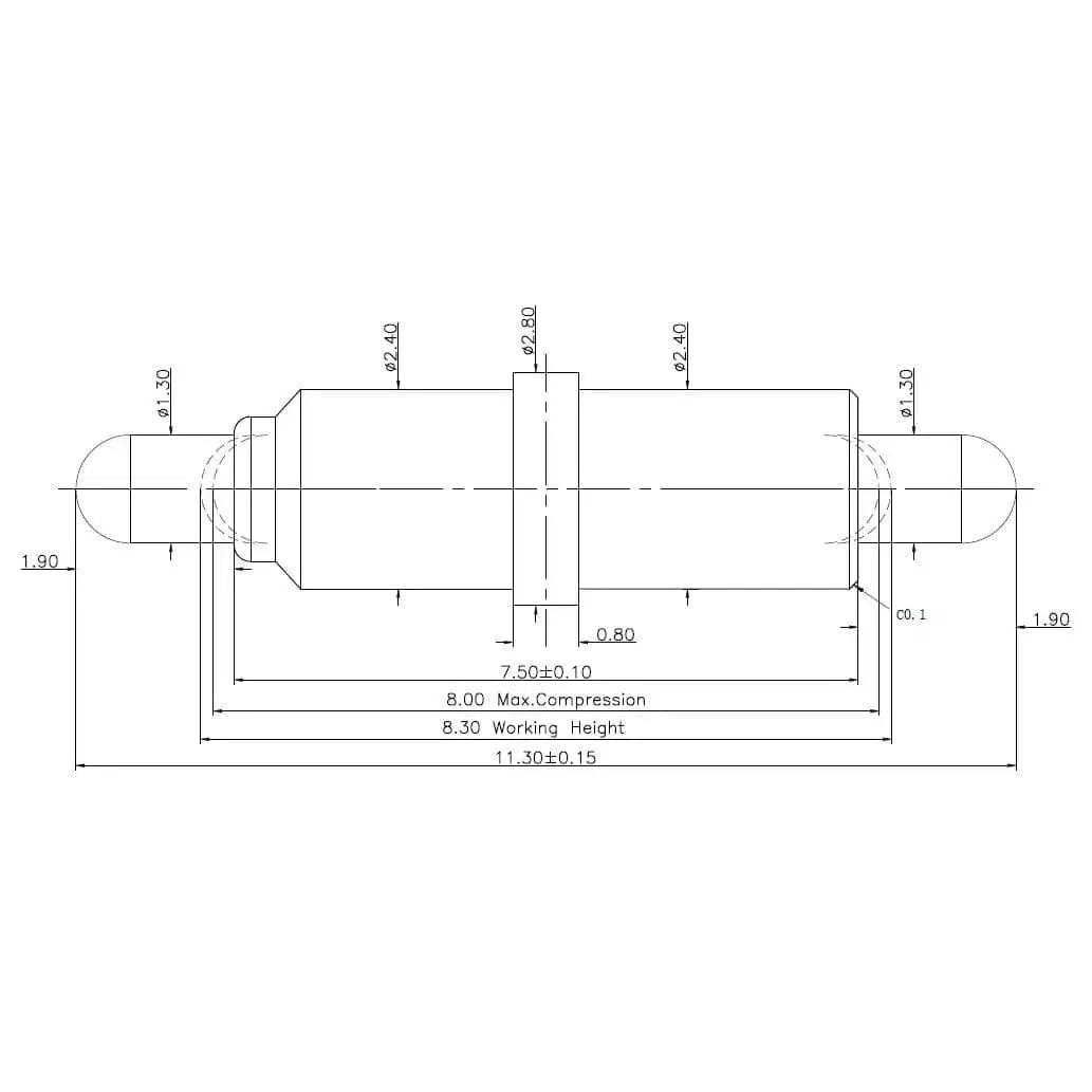 Technische Zeichnung Double-End Federkontakt SVXP-D-NC5118-01PA