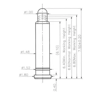 Technische Zeichnung des Flat-Type-Federkontakts SVPC-F-F810AA05 mit Abmessungen