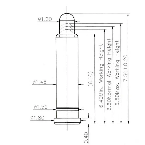 Technische Zeichnung des Flat-Type-Federkontakts SVPC-F-F810AA05 mit Abmessungen