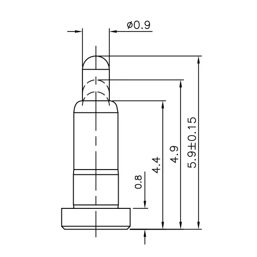 Technische Zeichnung des Flat-Type-Federkontakts SVPC-F-N007M0 mit Abmessungen