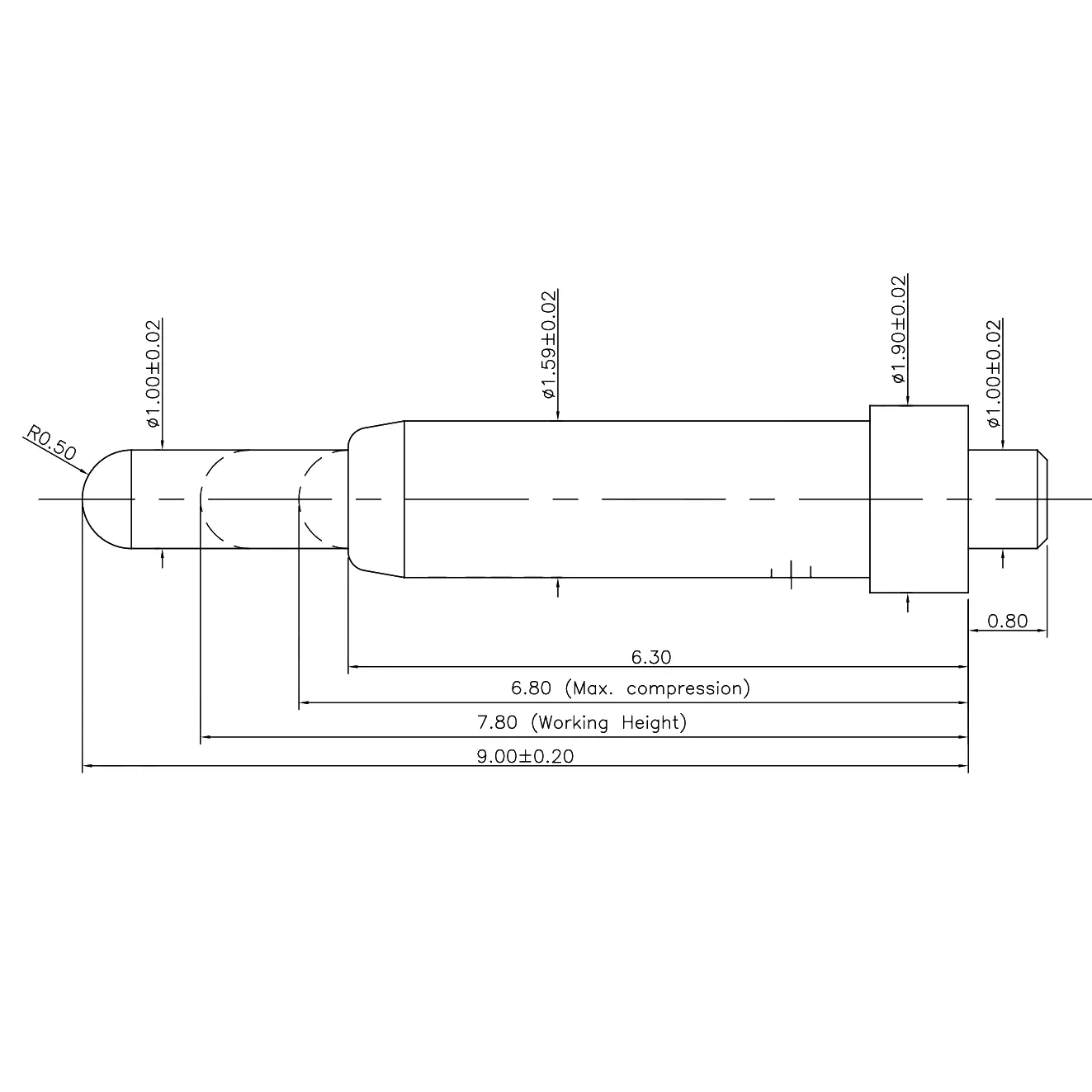 Federkontakt, Pogo Pin, Batterieladekontakt SVPC P H046M0
