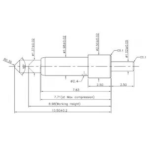 Technische Zeichnung des THT-Federkontakts SVPC-P-H054M0 mit Abmessungen