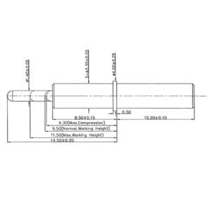 Technische Zeichnung des THT-Federkontakts SVPC-P-P07408PH1 mit Abmessungen