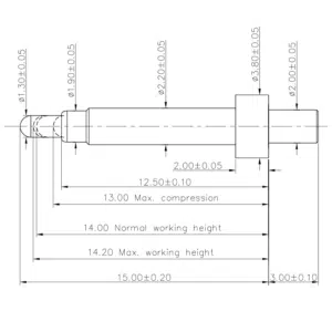 Technische Zeichnung des THT-Federkontakts SVPC-P-P1763AA03 mit Abmessungen