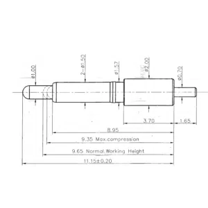 Technische Zeichnung des THT-Federkontakts SVPC-P-P1882AA02 mit Abmessungen