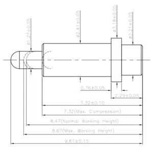 Technische Zeichnung des THT-Federkontakts SVPC-P-P5650FH05 mit Abmessungen
