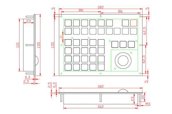 Nummernfeld Tastatur mit Trackball NHKT-D182-OTB