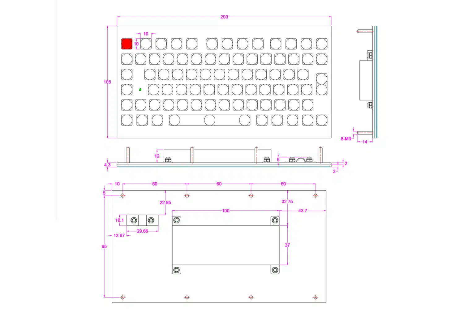 Tastatur NHKT-D200-FN Zeichnung