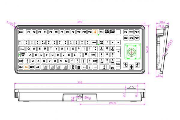 Desktop Hygienetastatur D396 mit Trackball