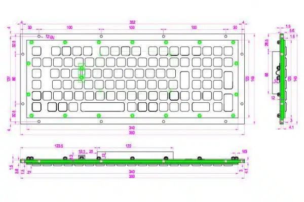 Metalltastatur NHKT-A340-KP-FN-Drawing