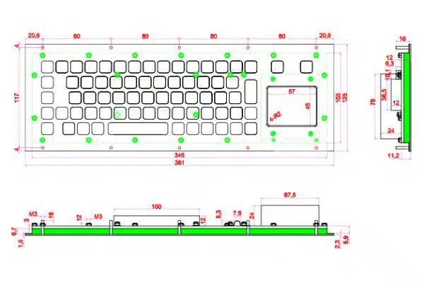 Metalltastatur mit Touchpad NHKT-B361-TP-DWP