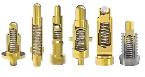 Design Varianten von Federkontakten: Back Drill Design | Bias Design | 4P Design mit Ball | 4P Design mit Cap | Rolling Pin | Screw Pin