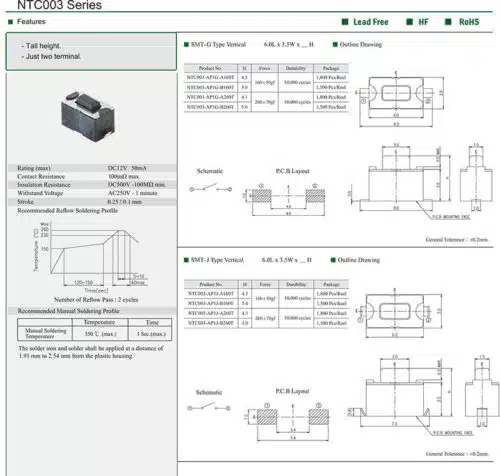 Datenblatt Mikrotaster NTC003