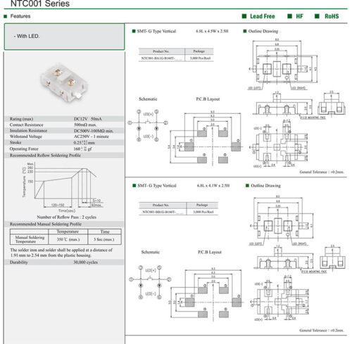 Datenblatt NTC001 LED Tact Switch