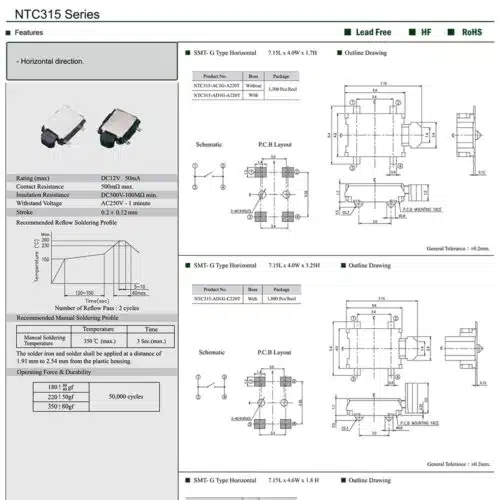 Datenblatt NTC315 Tact Switch
