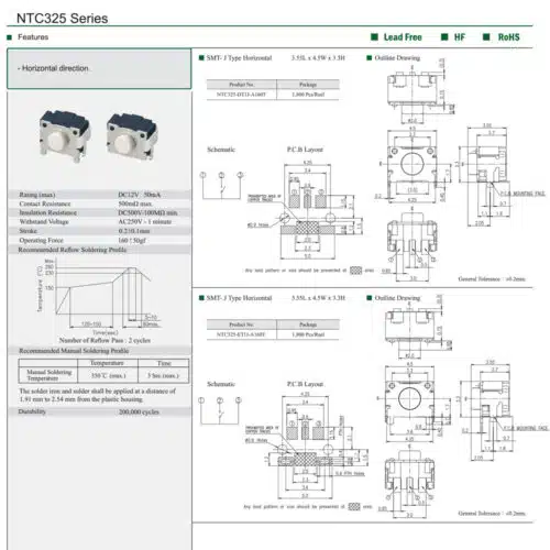 Datenblatt Mikroschalter Tact Switch NTC325