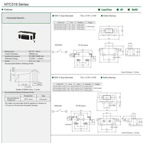 Datenblatt NTC319 Tact Switch