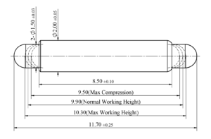Technische Zeichnung des Double-Ended-Federkontakts SVPC-D-P07732DH1 mit Abmessungen