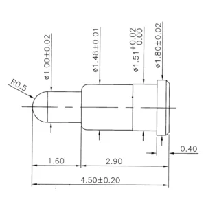 SMD-Federkontakt SVPC-F-H168M0 – Flat Type Technische Zeichnung des Flat-Type-Federkontakts SVPC-F-H168M0 mit Abmessungen