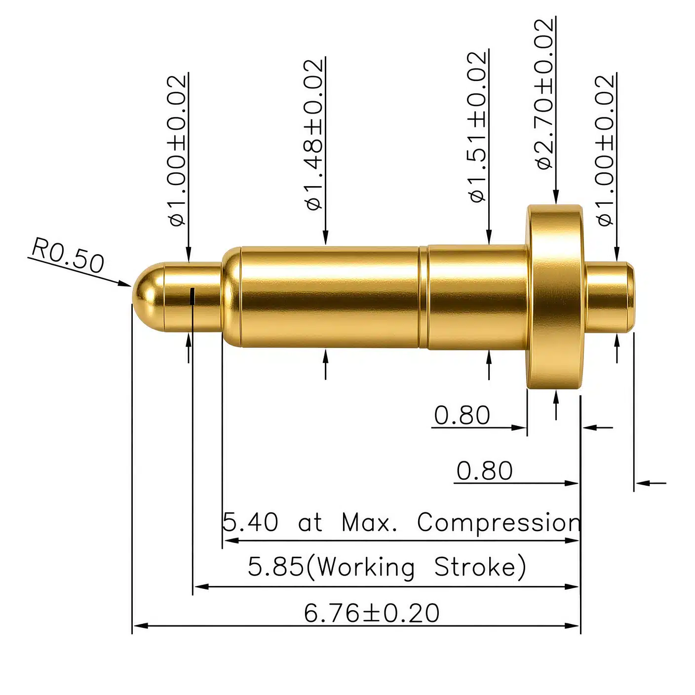 THT-Federkontakt (Plug-In Pogo Pin) SVPC-P-H181M0 mit Abmessungen