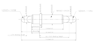 Technische Zeichnung des Double-Ended-Federkontakts SVXP-D-NC683-01PA mit Abmessungen