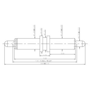 Technische Zeichnung des Double-Ended-Federkontakts SVXP-D-C2367-01 mit Abmessungen