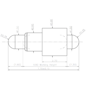 Double-Ended Federkontakt SVXP-D-C409-01 Technische Zeichnung des Double-Ended-Federkontakts SVXP-D-C409-01 mit Abmessungen