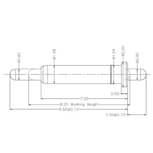 Technische Zeichnung des Double-Ended-Federkontakts SVXP-D-NC1678-01PA mit Abmessungen
