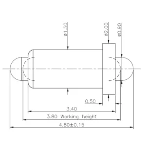 Double-Ended Federkontakt SVXP-D-NC3500-01PA Technische Zeichnung des Double-Ended-Federkontakts SVXP-D-NC3500-01PA mit Abmessungen