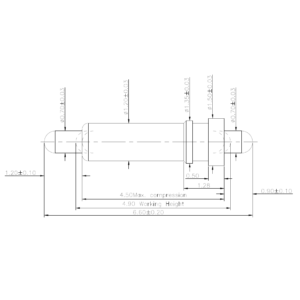 Technische Zeichnung des Double-Ended-Federkontakts SVXP-D-NC3546-01PA mit Abmessungen