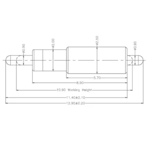 Technische Zeichnung des Double-Ended-Federkontakts SVXP-D-NC3898-01PA mit Abmessungen