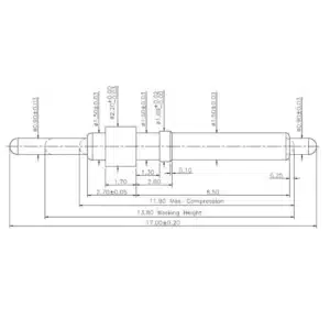 Double-Ended Federkontakt SVXP-D-NC3937-01PA Technische Zeichnung des Double-Ended-Federkontakts SVXP-D-NC3937-01PA mit Abmessungen