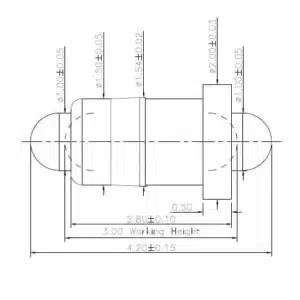 Double-Ended Federkontakt SVXP-D-NC4873-01PA Technische Zeichnung des Double-Ended-Federkontakts SVXP-D-NC4873-01PA mit Abmessungen