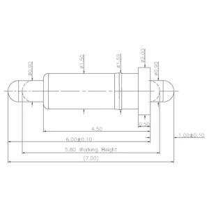 Double-Ended Federkontakt SVXP-D-NC4969-01PA Technische Zeichnung des Double-Ended-Federkontakts SVXP-D-NC4969-01PA mit Abmessungen